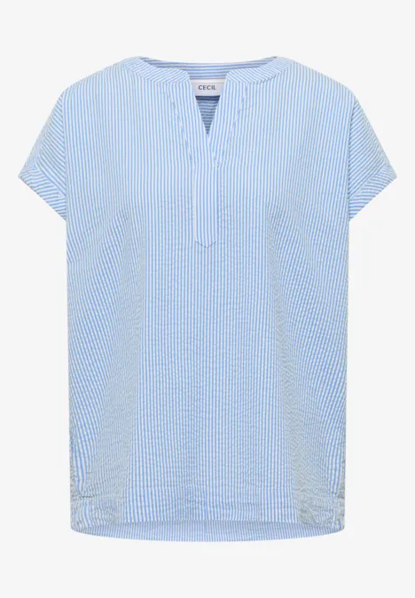 Bluse mit Split Neck in Seersuckerqualität blouse blue