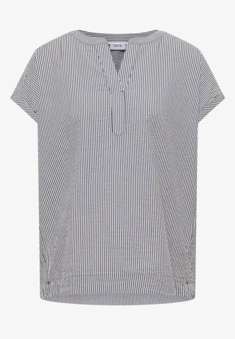 Bluse mit Split Neck in Seersuckerqualität universal blue
