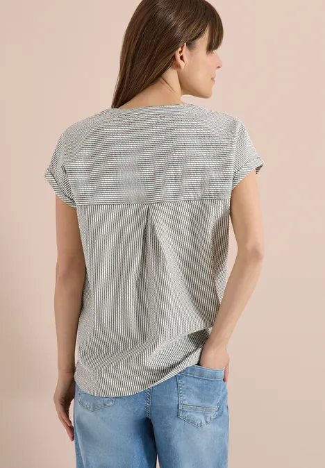 Bluse mit Split Neck in Seersuckerqualität khaki