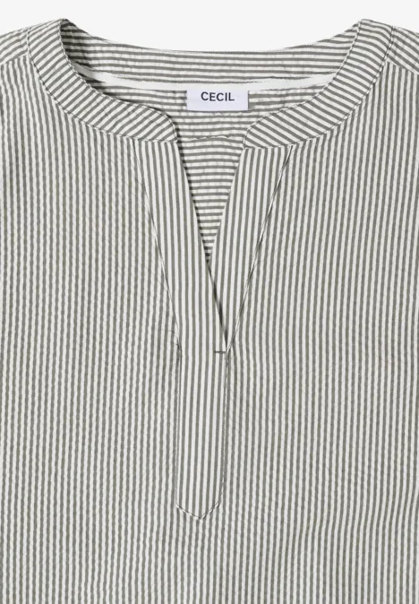 Bluse mit Split Neck in Seersuckerqualität khaki