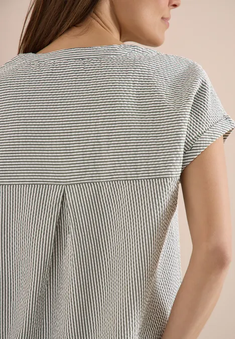 Bluse mit Split Neck in Seersuckerqualität khaki