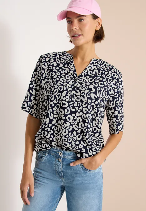 Split hals blouse met leo patroon urban dark blue