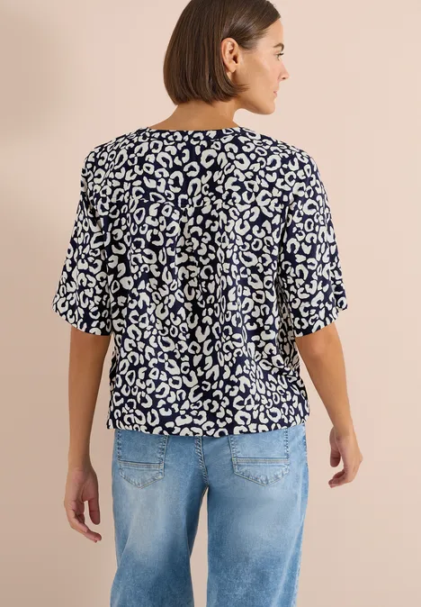 Split hals blouse met leo patroon urban dark blue