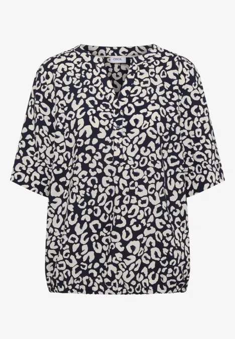 Split hals blouse met leo patroon urban dark blue