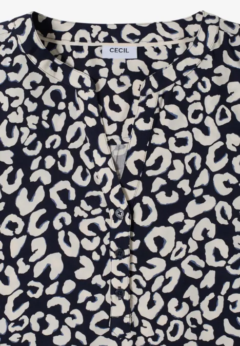 Split hals blouse met leo patroon urban dark blue
