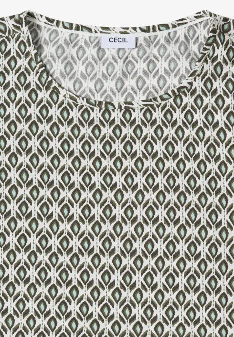 Débardeur sans manches à motif losanges graphique blanc, gris et vert olive.