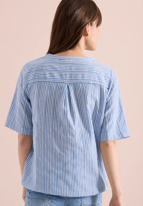 Bluse mit Split Neck und Streifen blouse blue