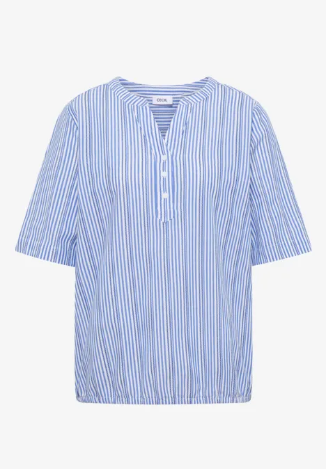 Bluse mit Split Neck und Streifen blouse blue