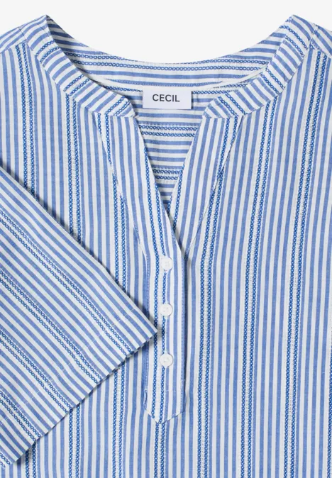 Bluse mit Split Neck und Streifen blouse blue