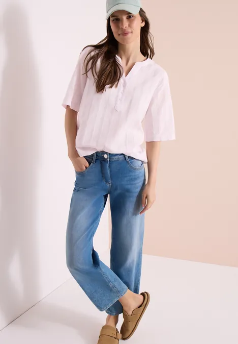 Bluse mit Split Neck und Streifen light blush rose