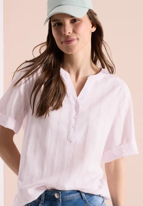 Bluse mit Split Neck und Streifen light blush rose