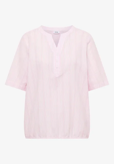 Bluse mit Split Neck und Streifen light blush rose