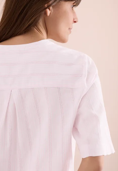 Bluse mit Split Neck und Streifen light blush rose