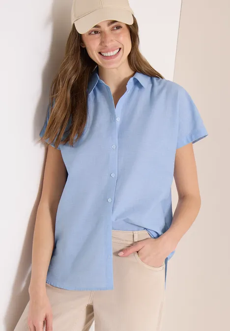Bluzka koszulowa z krótkim rękawem w jakości chambray blouse blue Bluzka koszulowa z krótkim rękawem w jakości chambray blouse blue