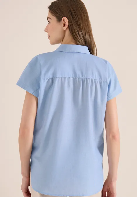 Bluzka koszulowa z krótkim rękawem w jakości chambray blouse blue Bluzka koszulowa z krótkim rękawem w jakości chambray blouse blue