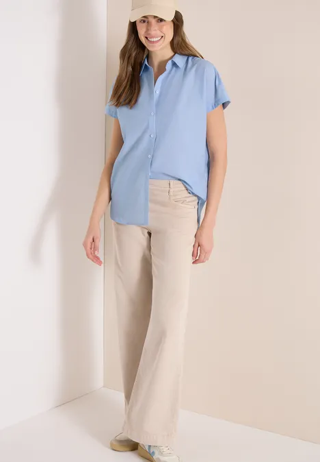 Bluzka koszulowa z krótkim rękawem w jakości chambray blouse blue Bluzka koszulowa z krótkim rękawem w jakości chambray blouse blue