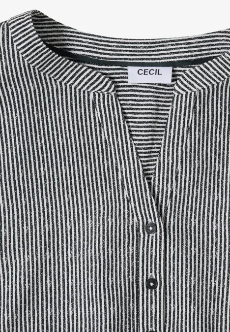 Schwarz-weiß gestreiftes Shirt von CECIL mit Knopfleiste und Rundhalsausschnitt