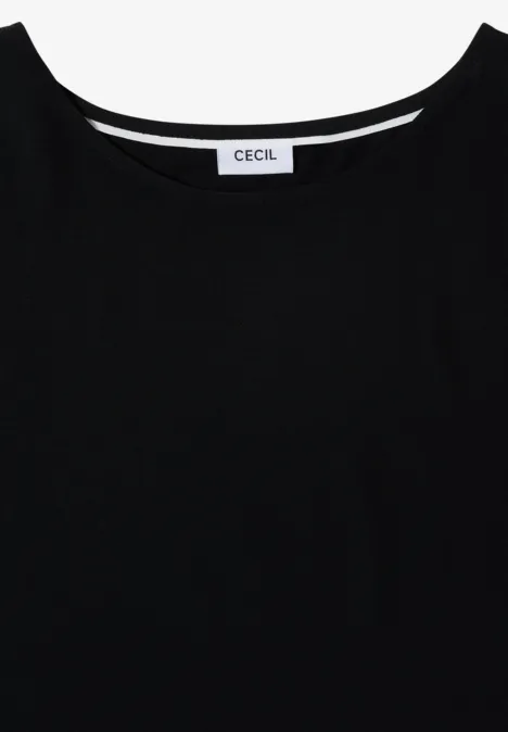 Blouse avec col rond et détail de nœuds Black T-shirt noir simple à encolure ronde avec étiquette 'Cecil' cousue à l'intérieur du col.