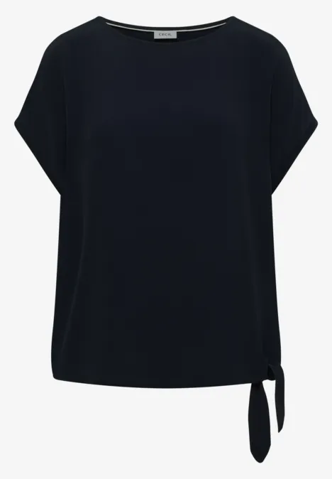 Blouse avec col rond et détail de nœuds universal blue Blouse noire à manches courtes, coupe ample avec un nœud côté ourlet.