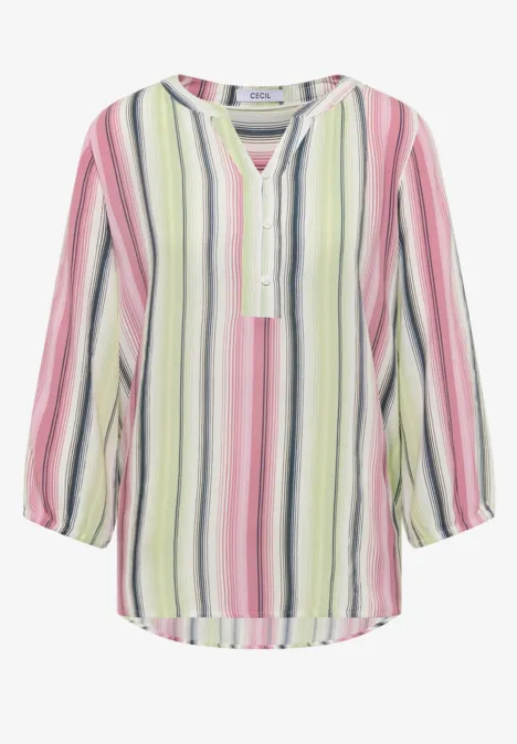 3/4-Arm Bluse mit Multicolor Streifen vanilla white Leichte, langärmlige Bluse mit pastellfarbenen, vertikalen Streifen und V-Ausschnitt.