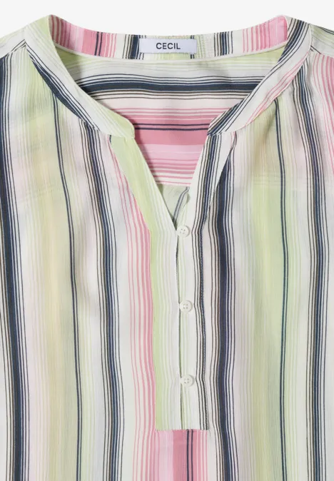 3/4-Arm Bluse mit Multicolor Streifen vanilla white Leichte Bluse mit pastelligen, vertikalen Streifen in Grün, Pink, Lila und Schwarz, Knöpfe am Ausschnitt