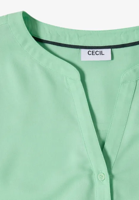 Mintgrüne Bluse mit rundem Ausschnitt, V-Schlitz und Knopf, Etikett 'CECIL'