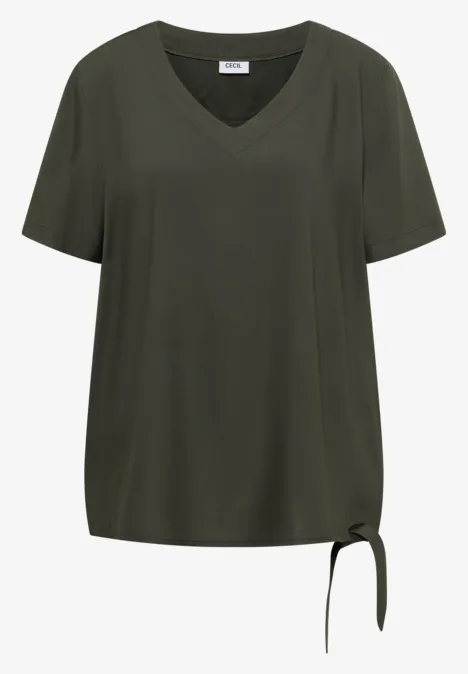 Blusenshirt mit V-Neck und Knoten khaki