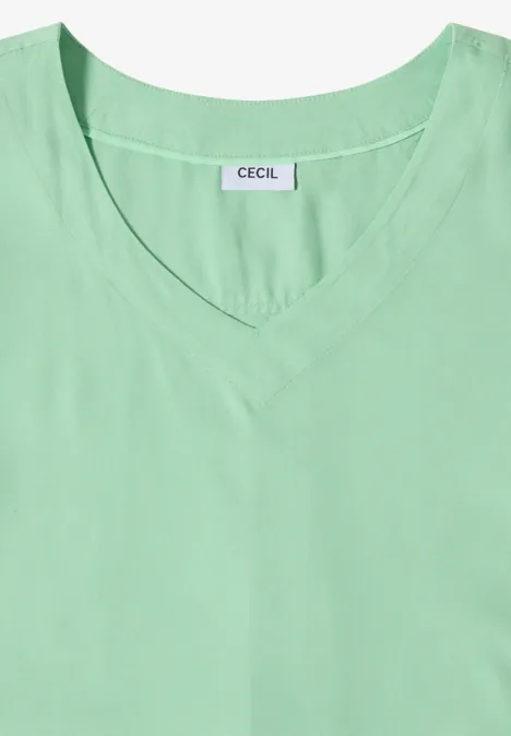 Lichtgroen dames-T-shirt met V-hals en korte mouwen, eenvoudig model van het merk CECIL