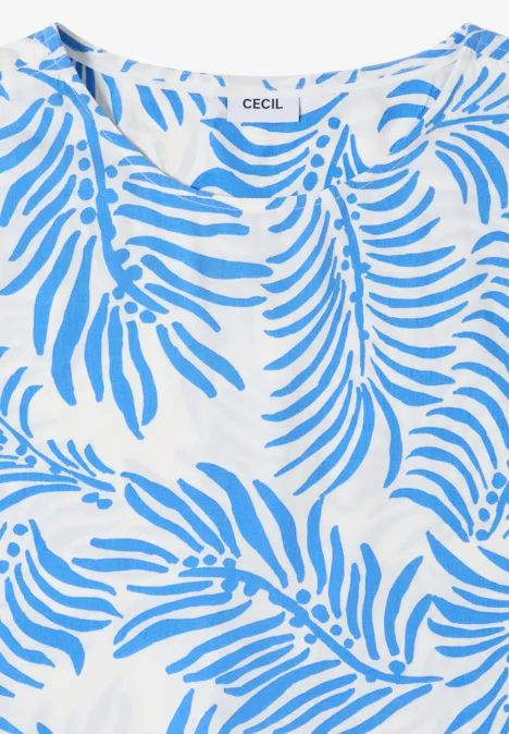 Weißes ärmelloses Top mit blauem tropischem Blattprint