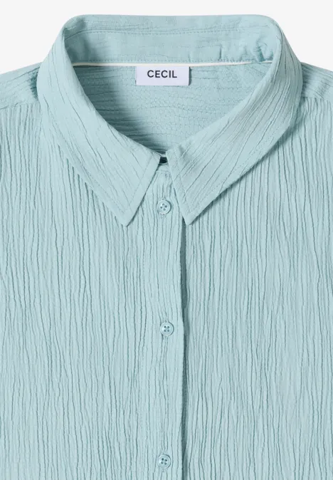 Dropped Shoulder Hemdbluse in Unifarbe crystal mint eine mintgrüne, texturierte Bluse mit Knopfleiste und Hemdkragen