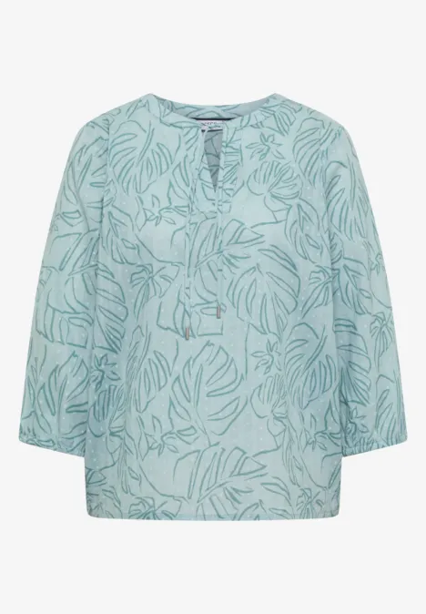 3/4-Arm Tunika mit Blätterprint crystal mint Türkisfarbene Bluse mit Blattmuster, 3/4-Ärmeln und rundem Schlitzhals