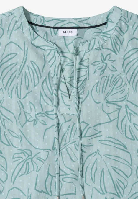 3/4-Arm Tunika mit Blätterprint crystal mint Hellgrüne Bluse mit tropischem Blattmuster und Rundhalsausschnitt
