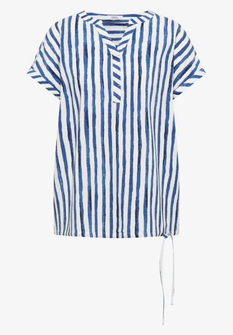 Dropped Shoulder Bluse mit Streifen urban navy blue Blau-weiß gestreiftes Kurzarm-Oberteil mit V-Ausschnitt und seitlicher Bindung