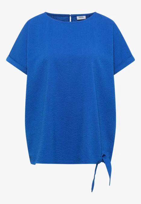 Blouse met ronde hals en knoopdetail surf blue Locker geschnittenes blaues T-Shirt mit kurzen Ärmeln und seitlicher Knotendetail