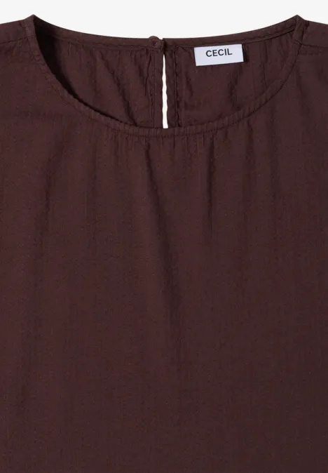 Blouse met ronde hals en knoopdetail brown cacao Dunkelbraune ärmellose Damenbluse mit Rundhalsausschnitt und feiner Textur von CECIL.