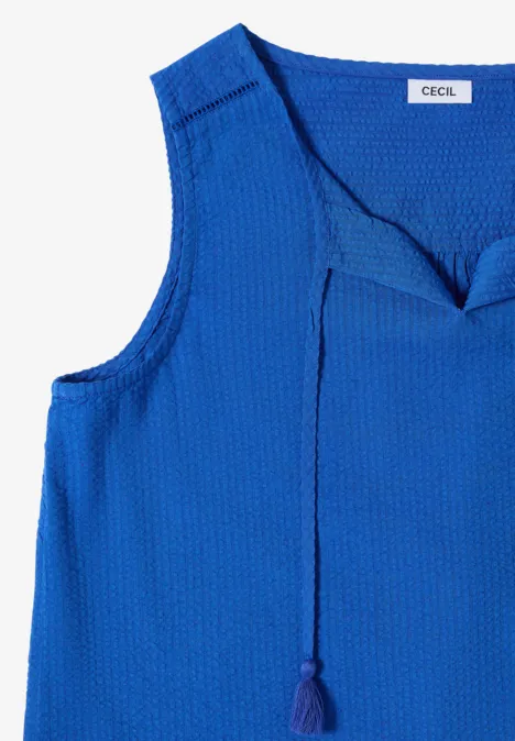 Blusentop mit Split Neck und Bändern surf blue Leichtes ärmelloses Damenoberteil in knalligem Blau mit stylischer V-Ausschnitt-Zugkordel.