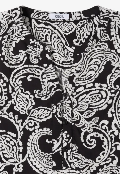 Chemisier noir à motif cachemire blanc