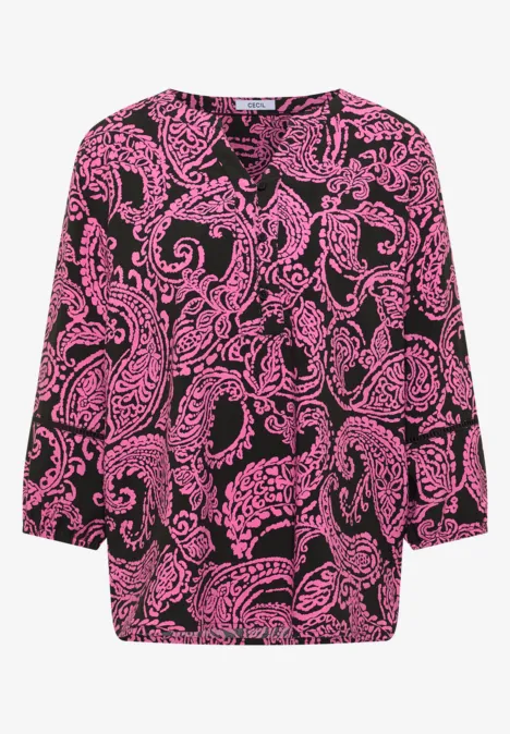 Haut noir pour femme à imprimé cachemire rose