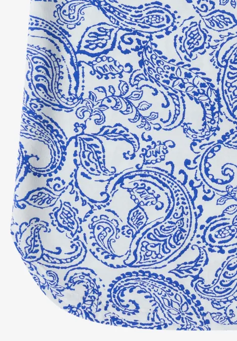 Haut chemisier à col fendu et imprimé vanilla white Tissu blanc à motif cachemire bleu