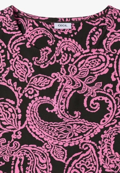 Ärmelloses Top in Schwarz mit verspieltem pinkem Paisley-Muster.