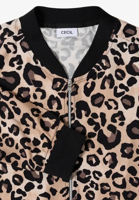 Blouson bomber beige et noir à imprimé léopard avec col noir de la marque CECIL.