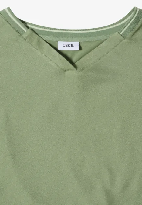 Kurzarm Blusenshirt mit Strukturmix deep matcha green Hellgrünes, ärmelloses Oberteil mit V-Ausschnitt und Schulterdetail.