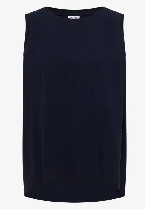 Blusentop mit Rundhals und Rippdetails urban dark blue Ärmelloses, dunkelblaues Top mit rundem Ausschnitt und schlichtem Design.