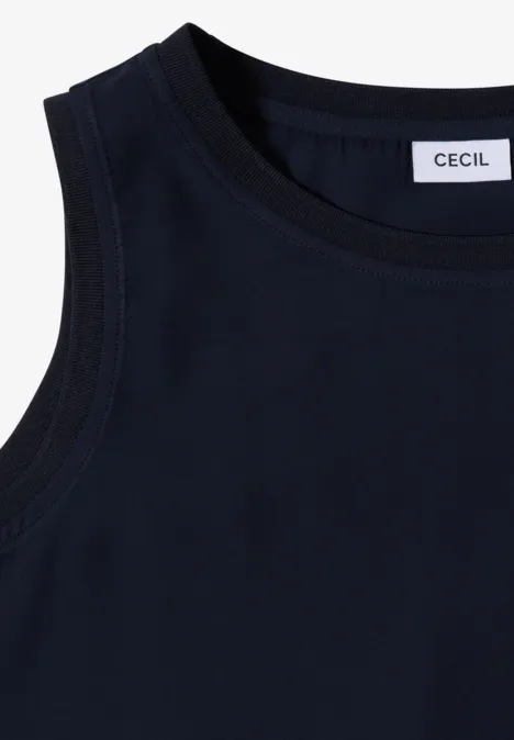Blusentop mit Rundhals und Rippdetails urban dark blue Schwarzes ärmelloses Top mit Rundhalsausschnitt und CECIL-Label im Nacken.