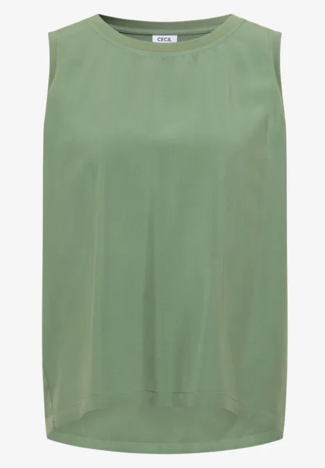 Blusentop mit Rundhals und Rippdetails deep matcha green Ärmelloses, locker geschnittenes Top in hellem Olivgrün mit rundem Ausschnitt.