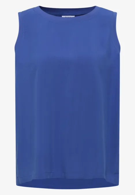 Blusentop mit Rundhals und Rippdetails deep river blue Ein ärmelloses blaues Top mit Rundhalsausschnitt.