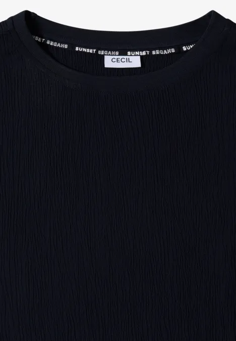 Dropped Shoulder Blusenshirt in Unifarbe urban dark blue Schwarzes CECIL-Shirt mit Rundhalsausschnitt und leichter Rippstruktur.