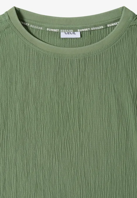 Dropped Shoulder Blusenshirt in Unifarbe deep matcha green Grünes, kurzärmeliges T-Shirt mit feiner Crinkle-Struktur.
