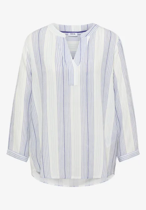 3/4-Arm Bluse mit Turn-Up und Streifen deep river blue Leichte Bluse mit vertikalen blau-weißen Streifen, V-Ausschnitt und 3/4-Ärmeln.