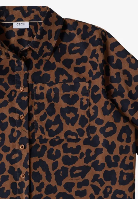 Braunes Hemd mit schwarzem Leopardenmuster.